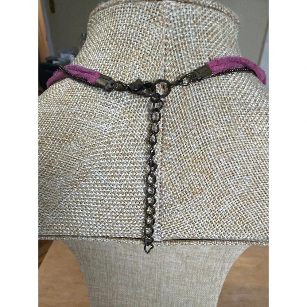 Boho Layered Necklace Purple Suede‎ Bronze Geometric Triangle Charms